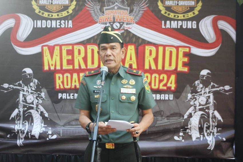Danrem 043/Gatam Lepas Peserta Merdeka Ride Road HDCI To Sumatera Bike Week 2024
