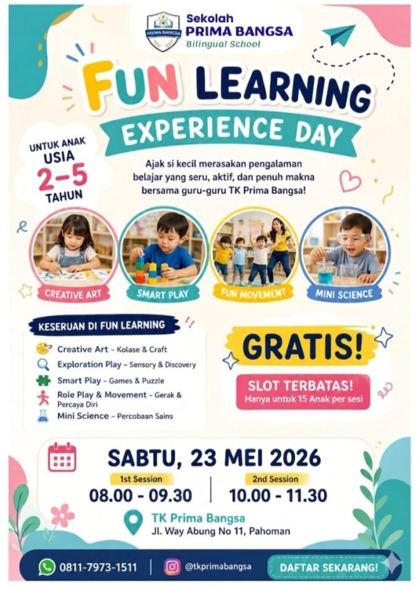 Belajar Tak Harus Berat! TK Prima Bangsa Hadirkan “Fun Learning Experience Day”, Gratis & Penuh Kejutan!